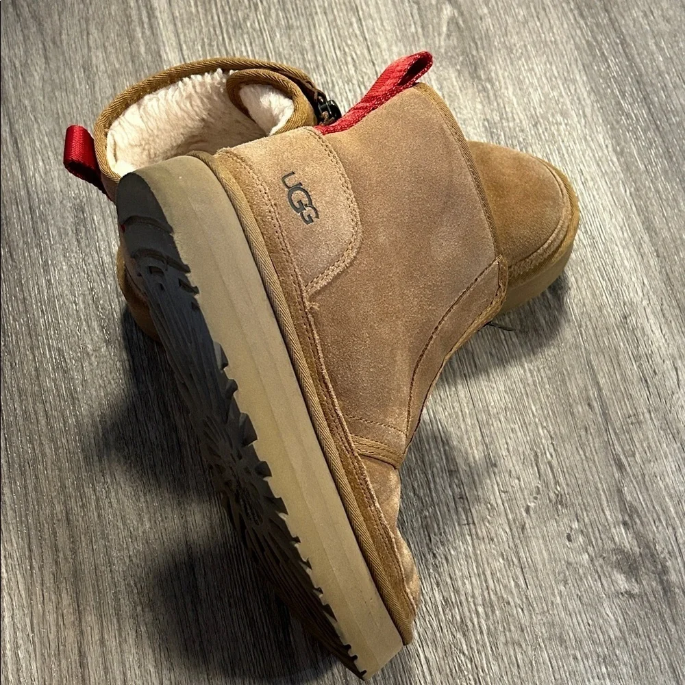 UGG Neumel Platform Zip Boots Chestnut Suede Shearling Lined Ankle Boots Sz 10